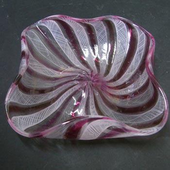 Murano Latticino/Zanfirico 1950\'s Red Glass Dish/Bowl