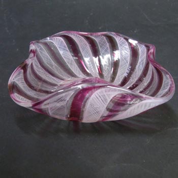 Murano Latticino/Zanfirico 1950's Red Glass Dish/Bowl