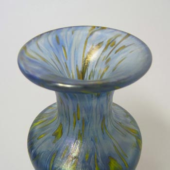 Phoenician Glass Blue Iridescent Vase Signed + Labelled