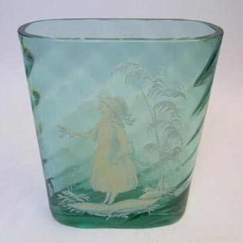 Mary Gregory Bohemian Uranium Glass Hand Enamelled Vase