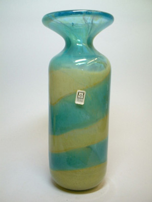 Mdina Maltese Yellow & Blue Striped Glass Vase - Labelled