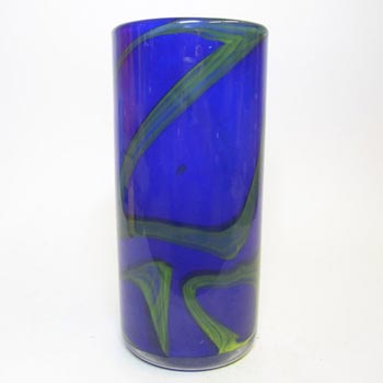 Maltese Mtarfa Blue/Green Trailed Glass Vase - Signed