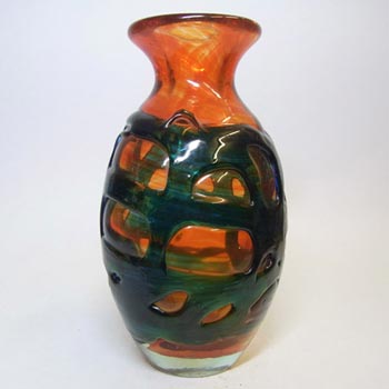 Mdina Red/Blue Trailed Maltese Glass Vase - Signed