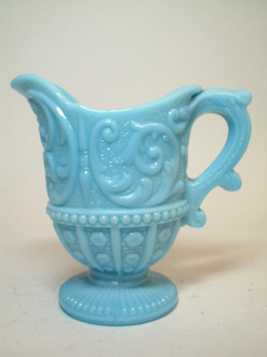 Portieux #3891 French Victorian Blue Milk Glass 'Louis XV' Creamer / Jug