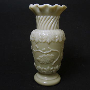 French Victorian Vintage Cream Milk Glass 'Leaf' Vase