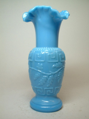 French Victorian Vintage Blue Milk Glass 'Leaf' Vase