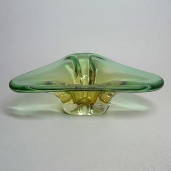 Murano Biomorphic Green & Amber Glass Sculpture Bowl