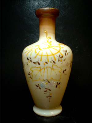 (image for) Tall 1900's Victorian Hand Painted Opaque Glass Vase