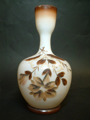 Bohemian 1900s Victorian Hand Painted Opaque Glass Vase