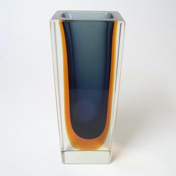 Murano/Sommerso Faceted Blue Glass Block Vase