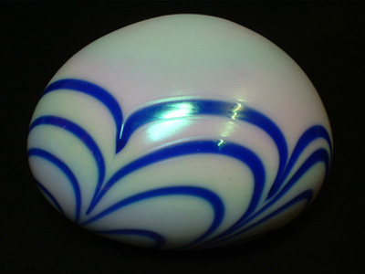 Blue + White Iridescent Glass Paperweight/Paper Weight