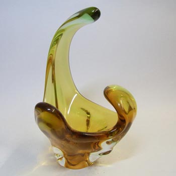Mstisov/Moser Czech Amber & Green Glass Sculpture Bowl