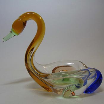 Bohemian Mstisov Glass Swan Sculpture - Frantisek Zemek