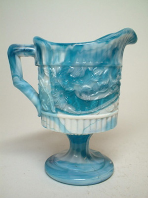 Victorian 1890s Turquoise Malachite/Slag Glass Jug