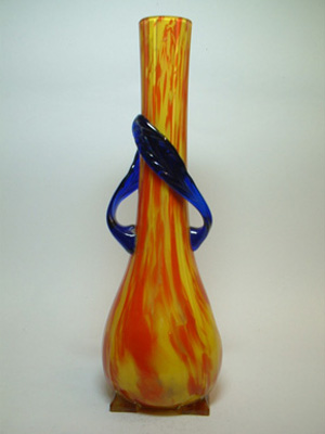 Czech Red & Yellow Spatter / Splatter Glass Vase