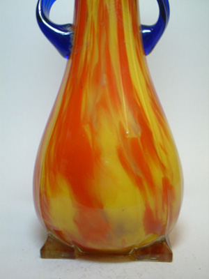 Czech Red & Yellow Spatter / Splatter Glass Vase