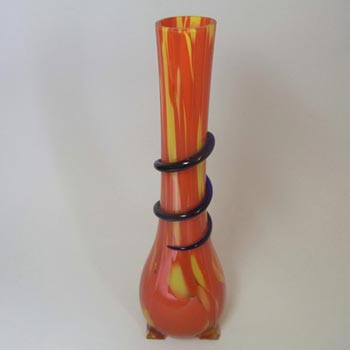 Tall 1930's Bohemian Red & Yellow Spatter Glass Vase