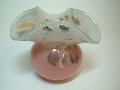 Vasart Labelled Pink & Green Mottled Glass Bowl V016