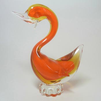 Murano/Sommerso Orange Glass Organic Swan Sculpture
