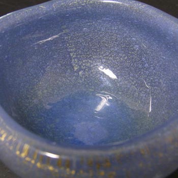 Venini Murano Blue & Gold Leaf Glass Bowl - Acid Signed